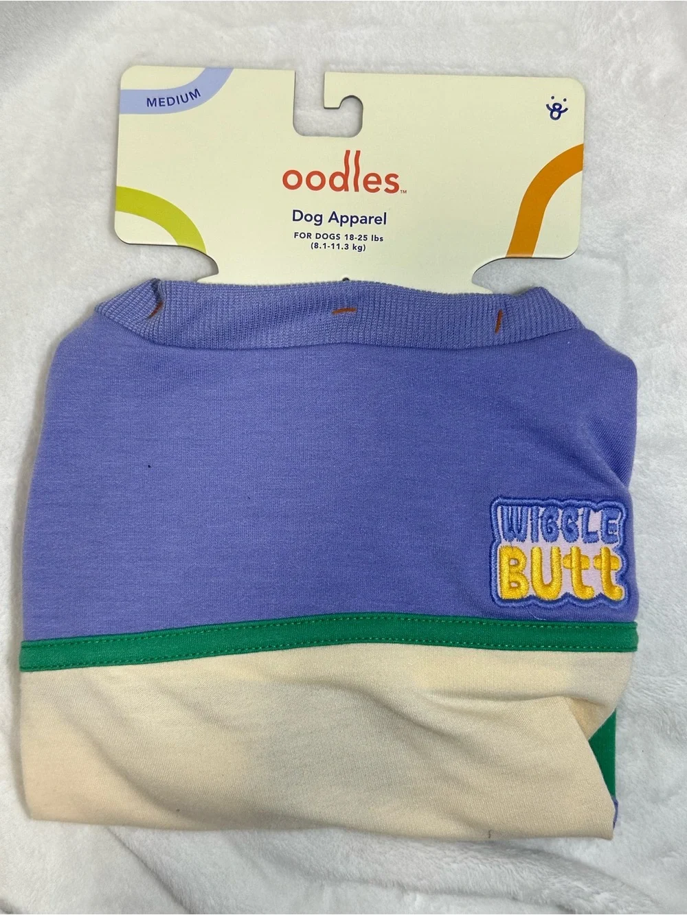 Oodles Colorblock Wiggle Butt Graphic Dog Shirt Small & Medium